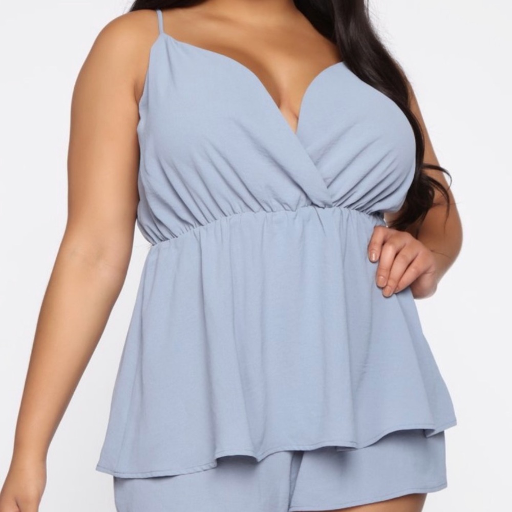 Fashion Nova Escape Of Reality Romper - Dusty Blue